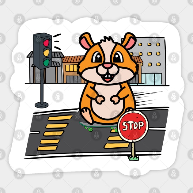 Funny Furry Hamster is skate boarding on the street Sticker by Pet Station